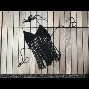 WILD CAT Black Crochet Knit Sleeveless Crop Top